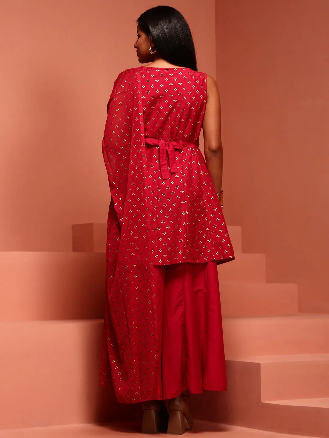 Red Printed Stylish Kurta Palazzo Set