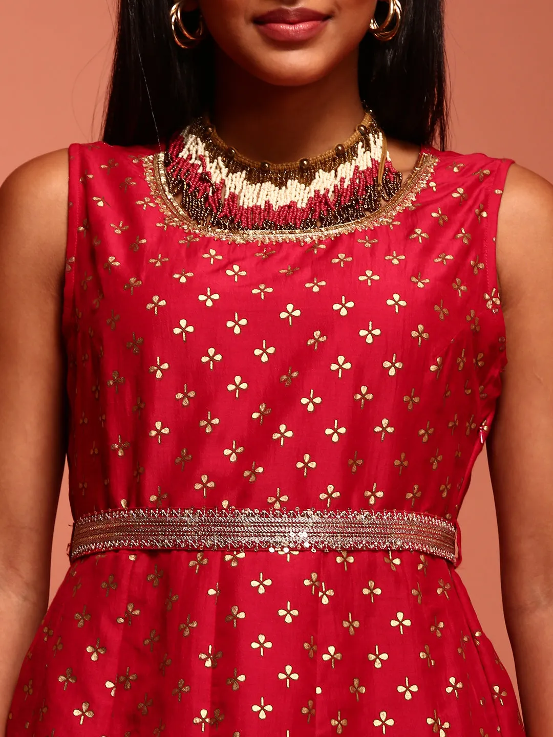 Red Printed Stylish Kurta Palazzo Set