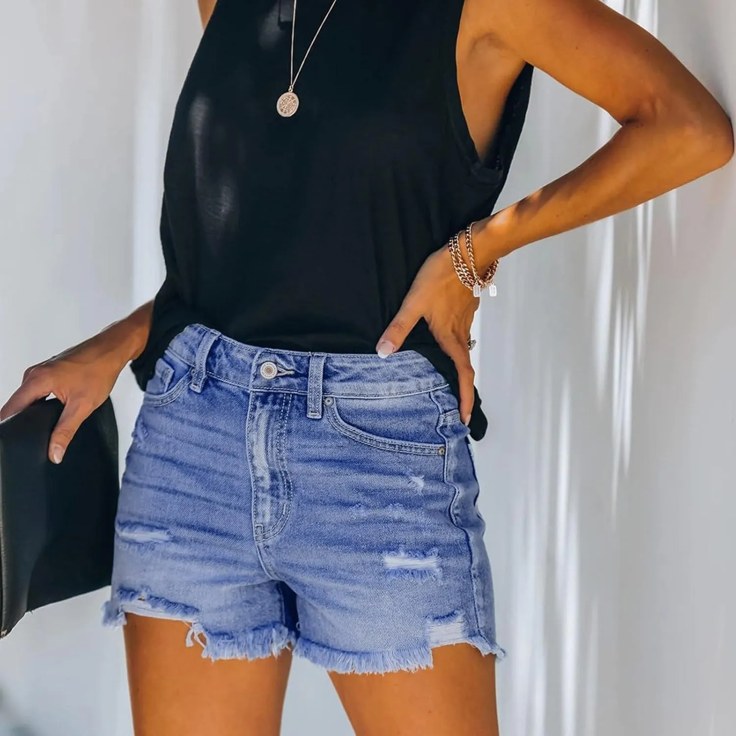 Ripped Jean Shorts Women Cut Off Distressed Jorts Trendy Frayed Hem Jeans Summer Beach Lounge Cowgirl Pants