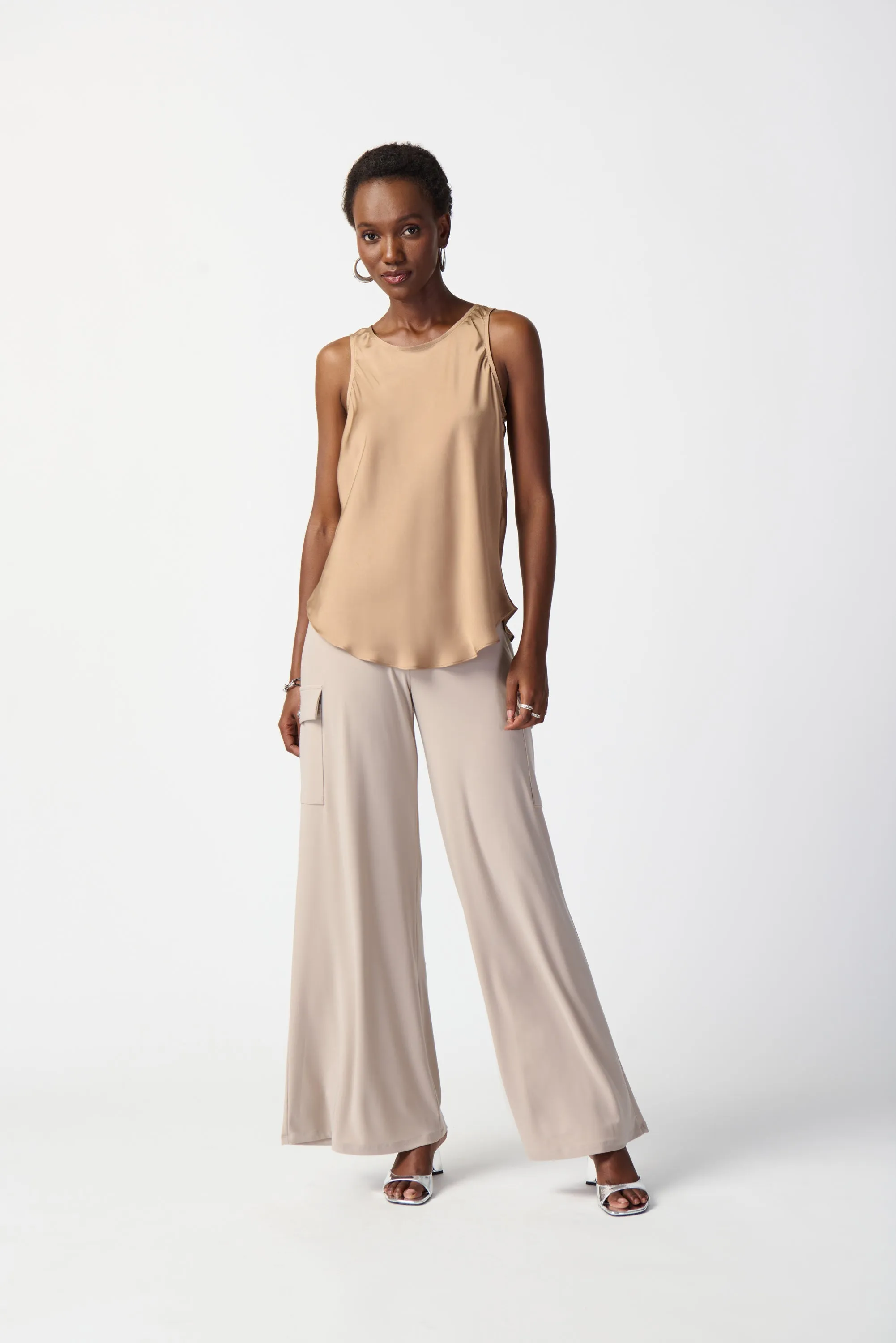 Satin Fit and Flare Sleeveless Top