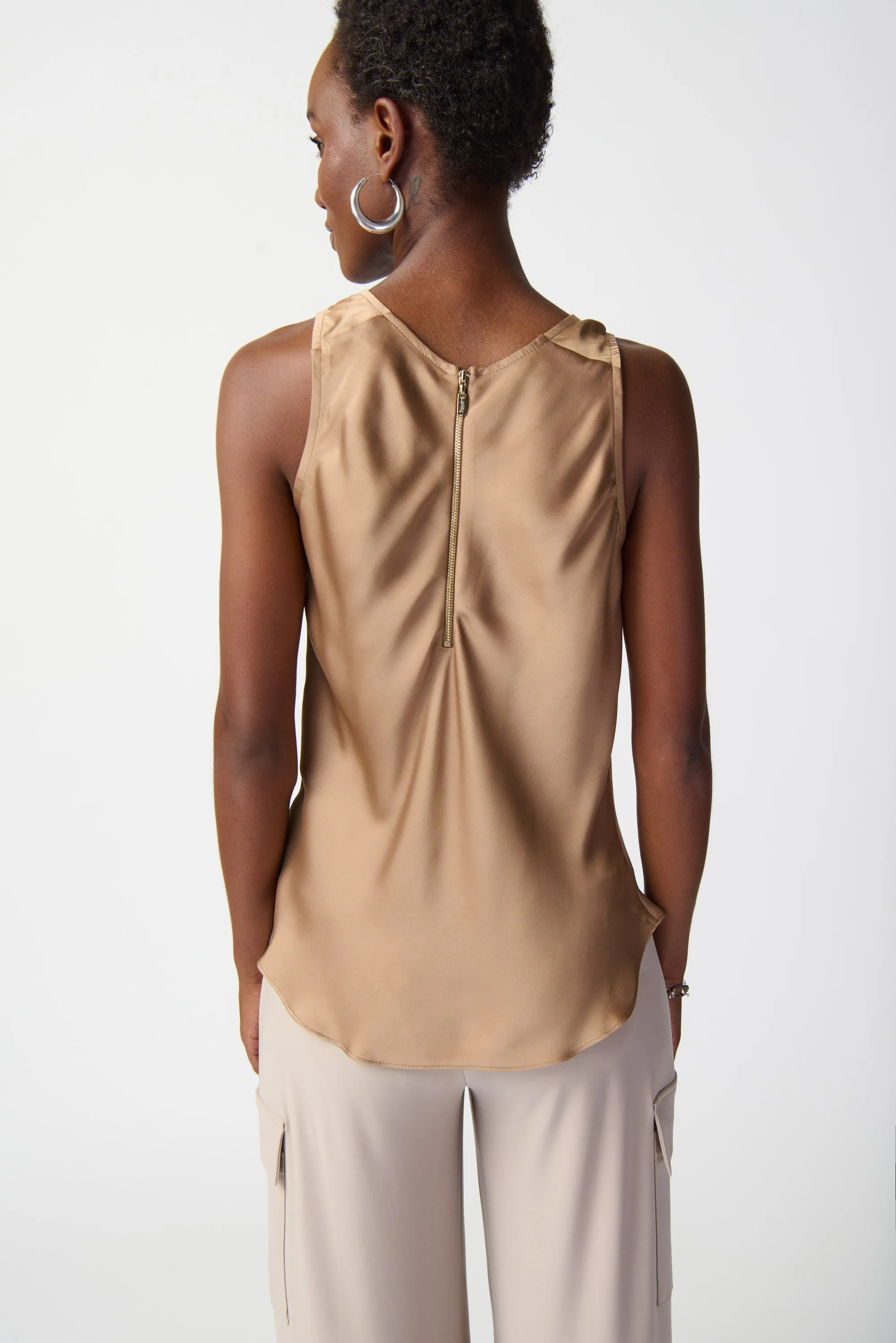 Satin Fit and Flare Sleeveless Top