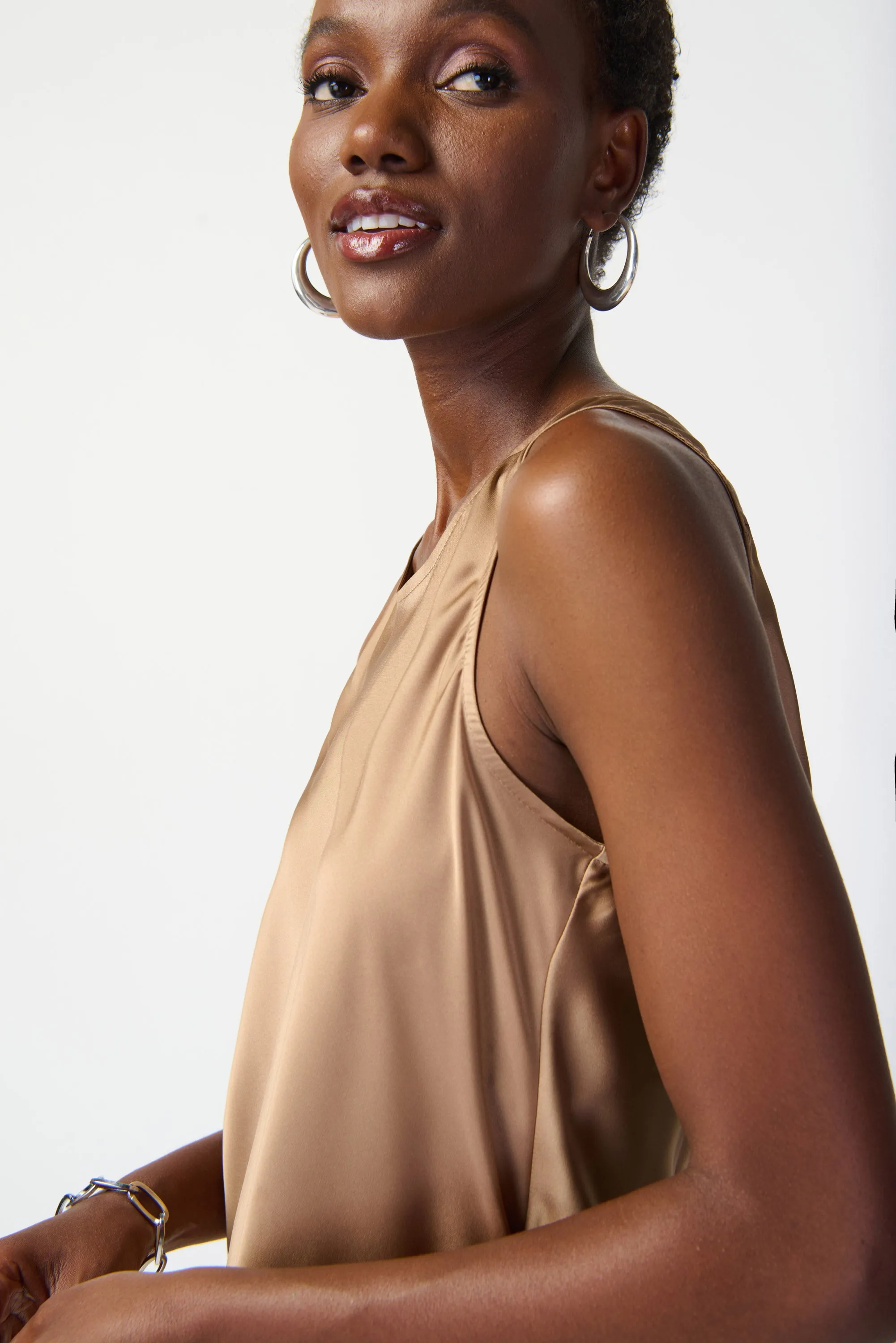 Satin Fit and Flare Sleeveless Top