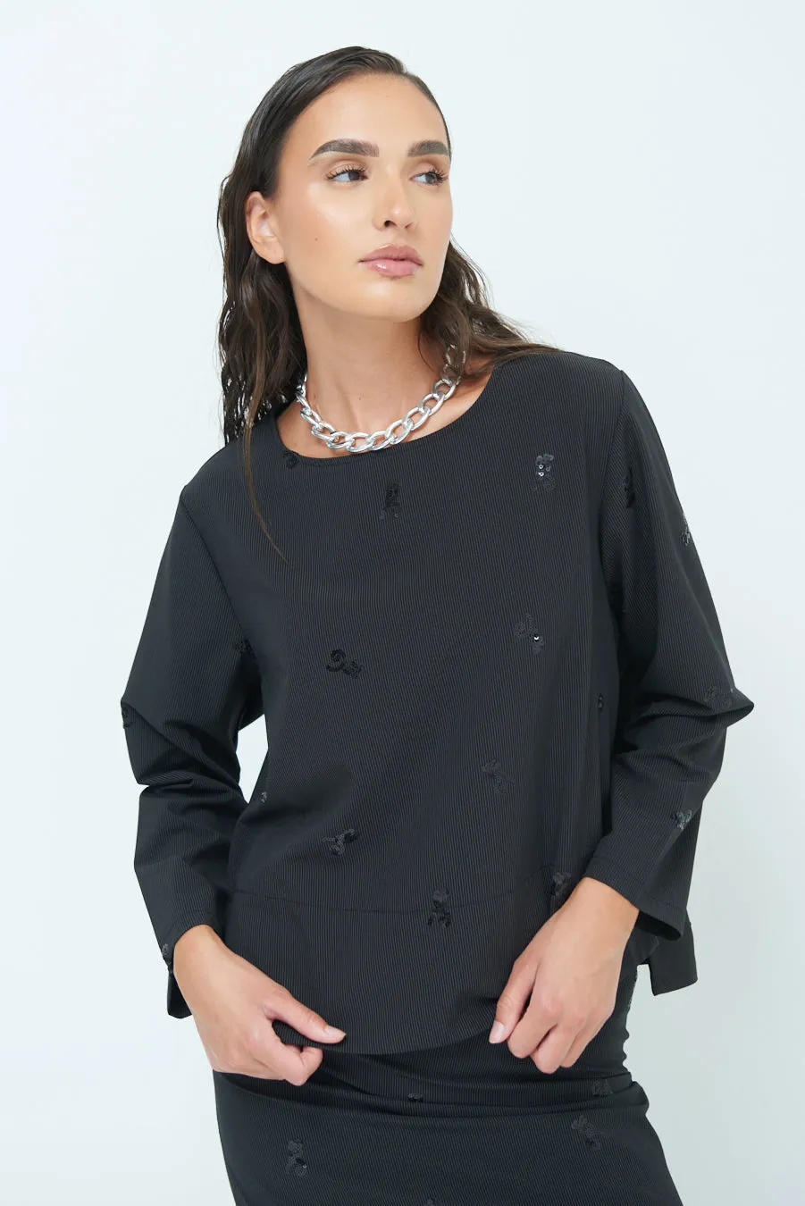 Sequin-embellished long-sleeve top wholesale