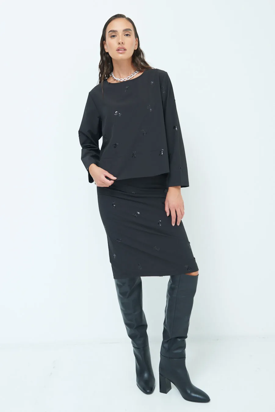 Sequin-embellished long-sleeve top wholesale