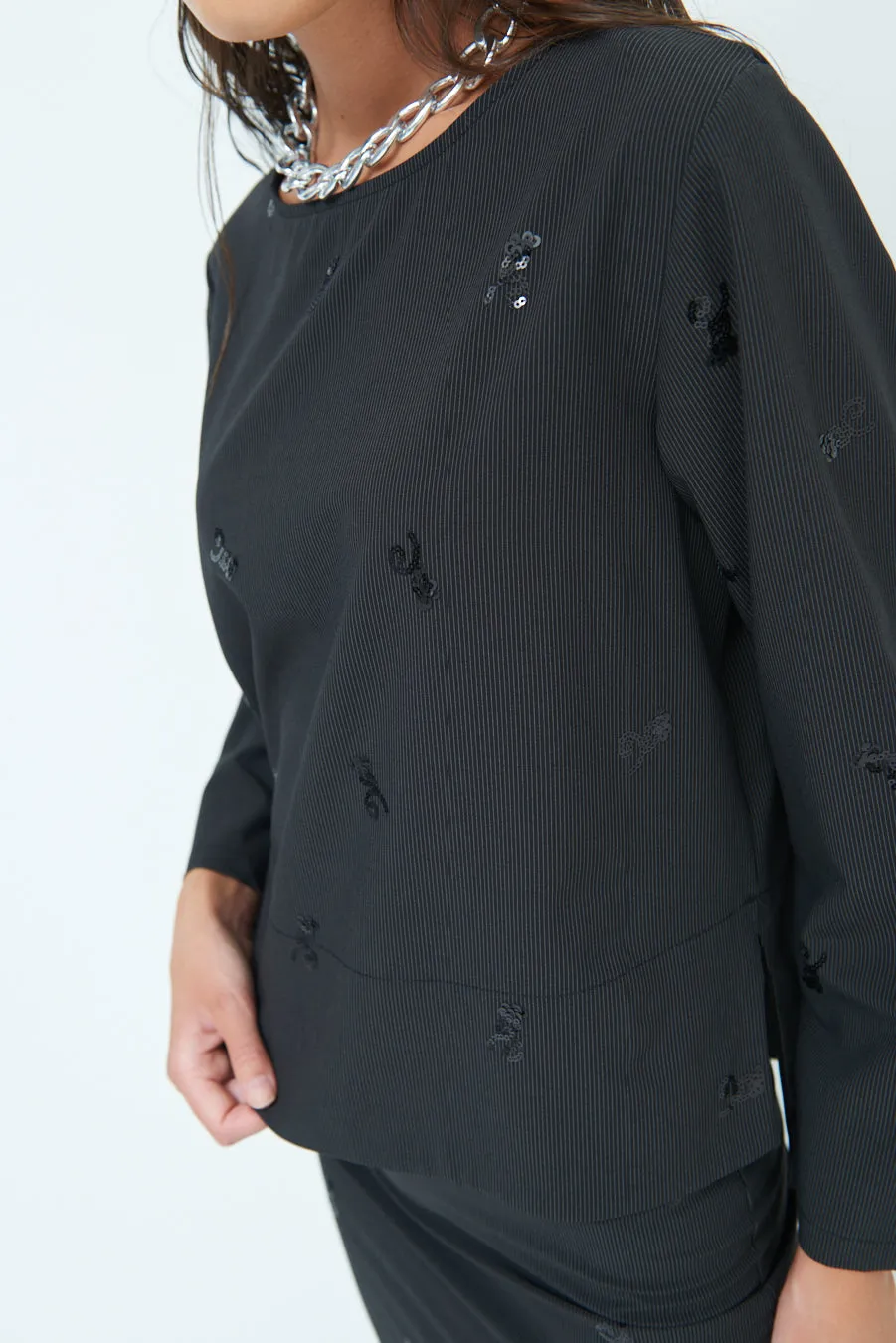 Sequin-embellished long-sleeve top wholesale
