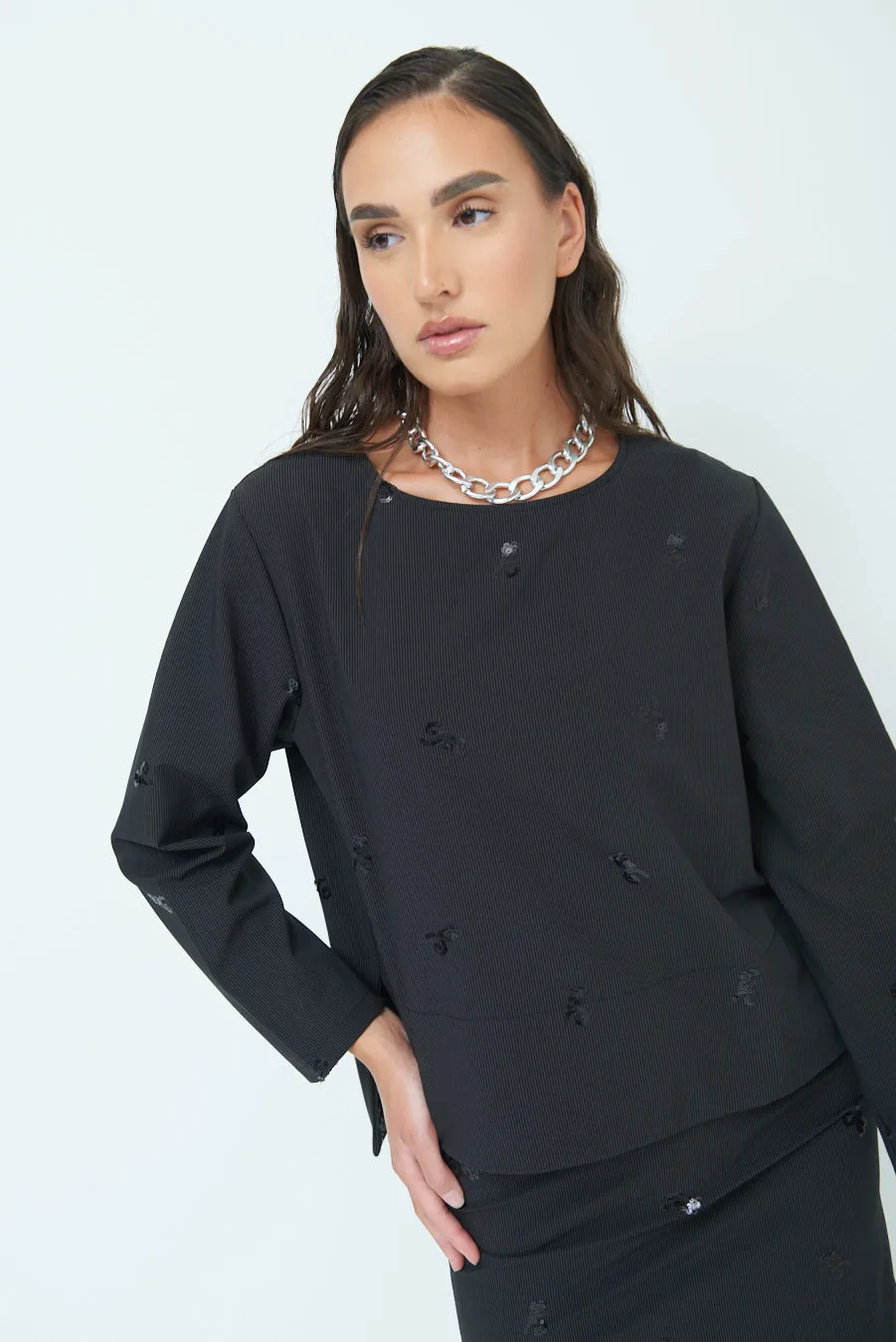 Sequin-embellished long-sleeve top wholesale
