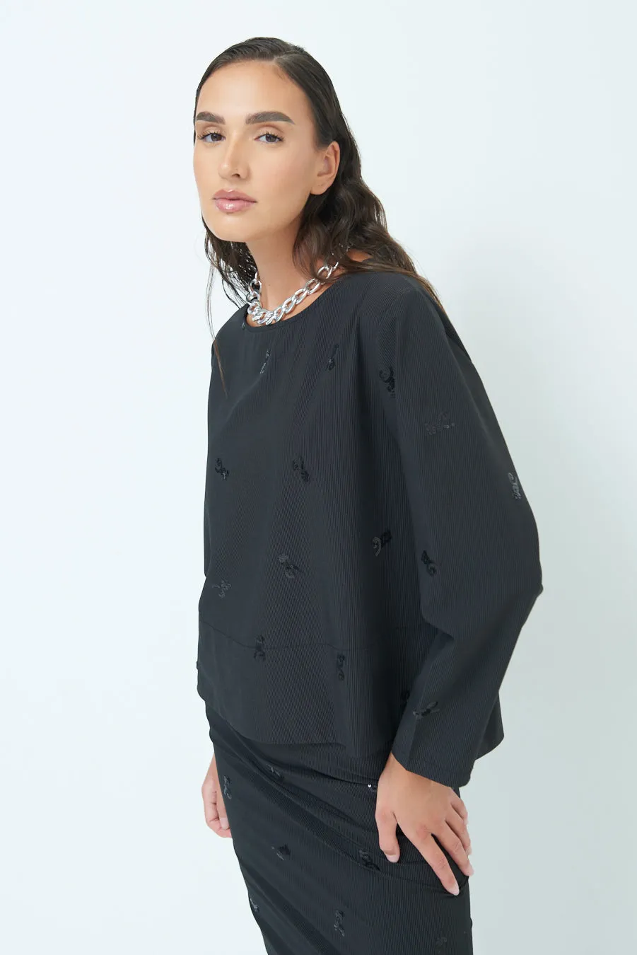 Sequin-embellished long-sleeve top wholesale
