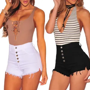 Sexy Button High Waist Plain Short Pants