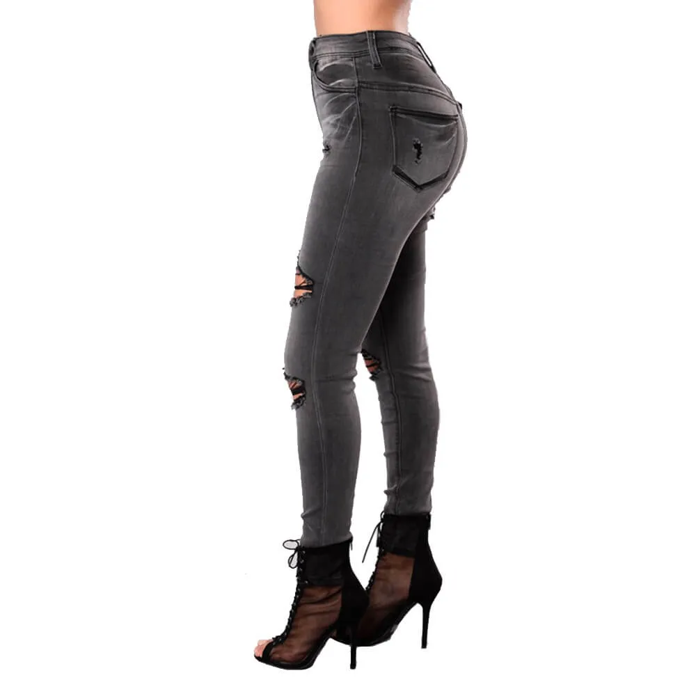 Sexy High Waist Ripped Skinny Black Denim Pants
