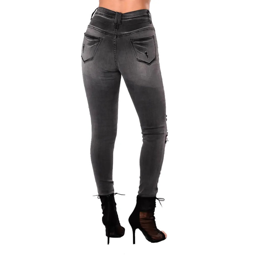 Sexy High Waist Ripped Skinny Black Denim Pants