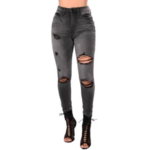 Sexy High Waist Ripped Skinny Black Denim Pants