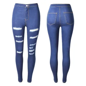 Sexy Plus Size Stretch Ripped Skinny Denim Pants