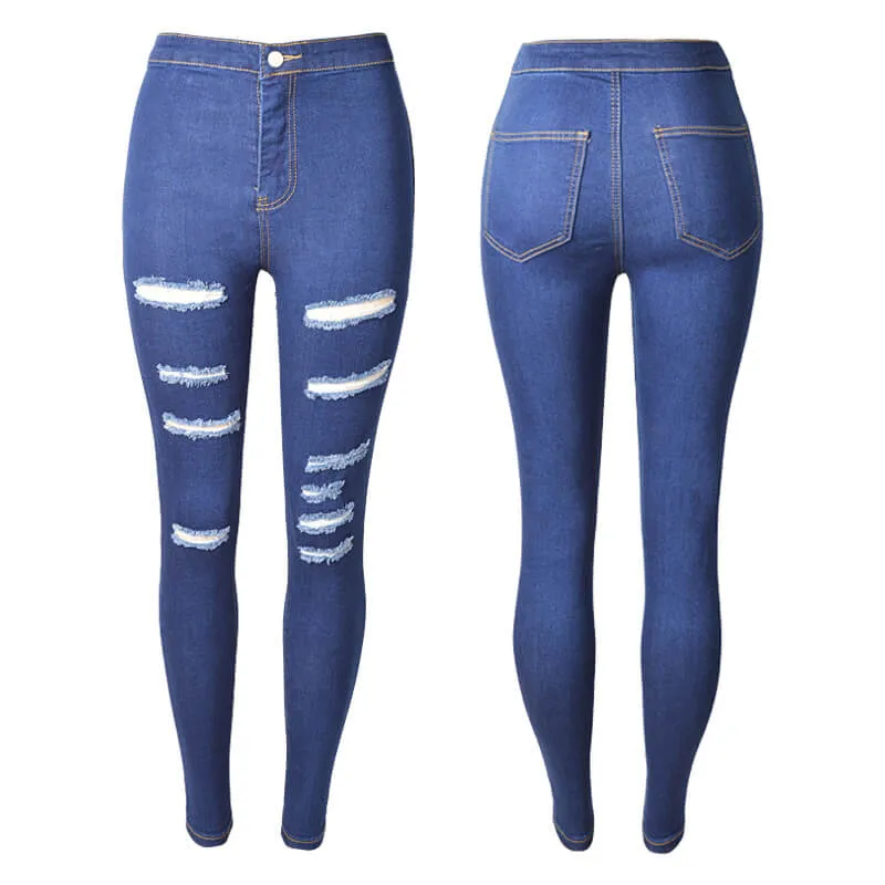 Sexy Plus Size Stretch Ripped Skinny Denim Pants
