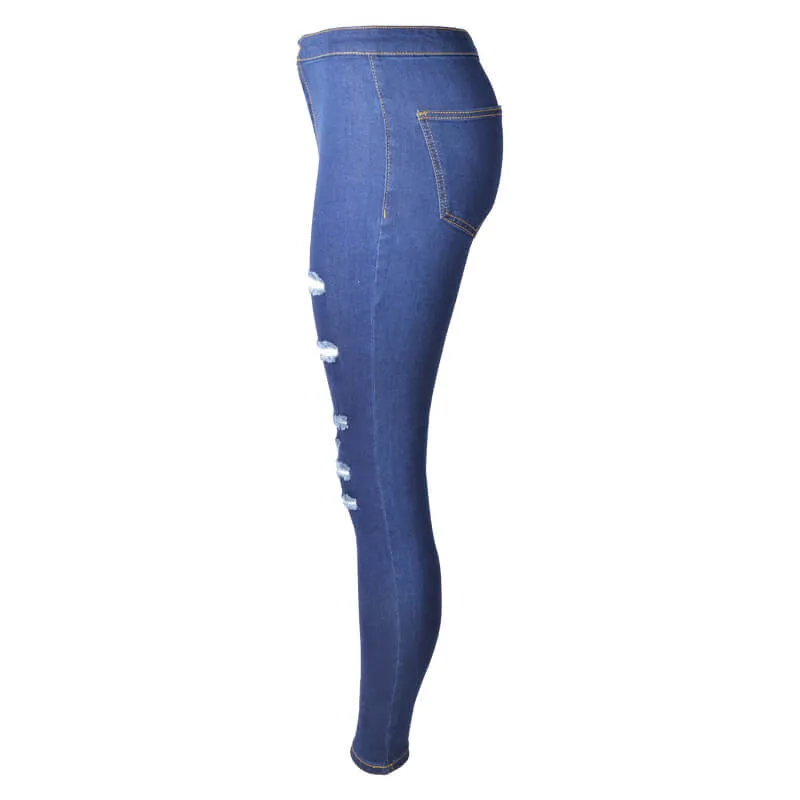 Sexy Plus Size Stretch Ripped Skinny Denim Pants