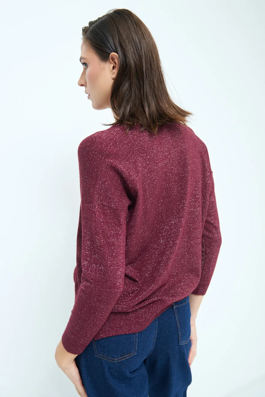 Shimmer v-neck knit top wholesale