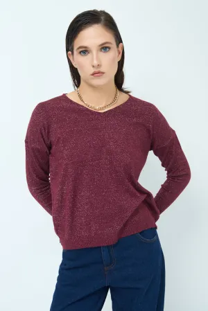 Shimmer v-neck knit top wholesale