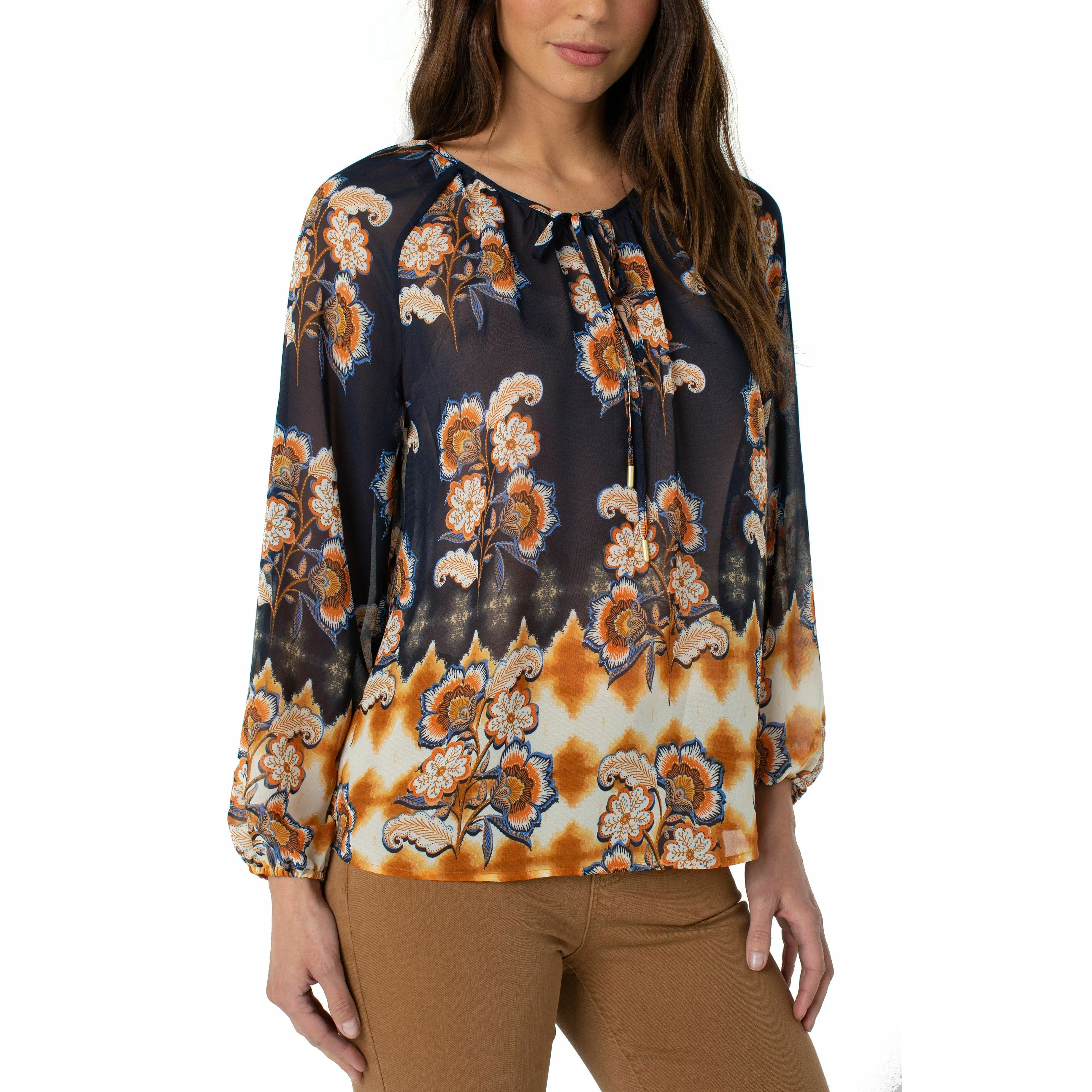 Shirred Blouse With Neck Tie