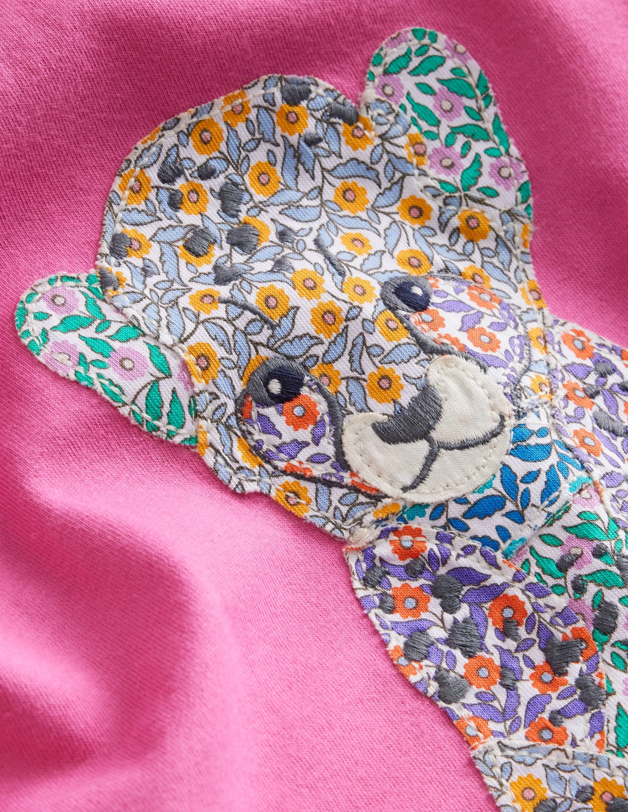Short Sleeve Appliqué T-shirt-Pink Baby Leopard