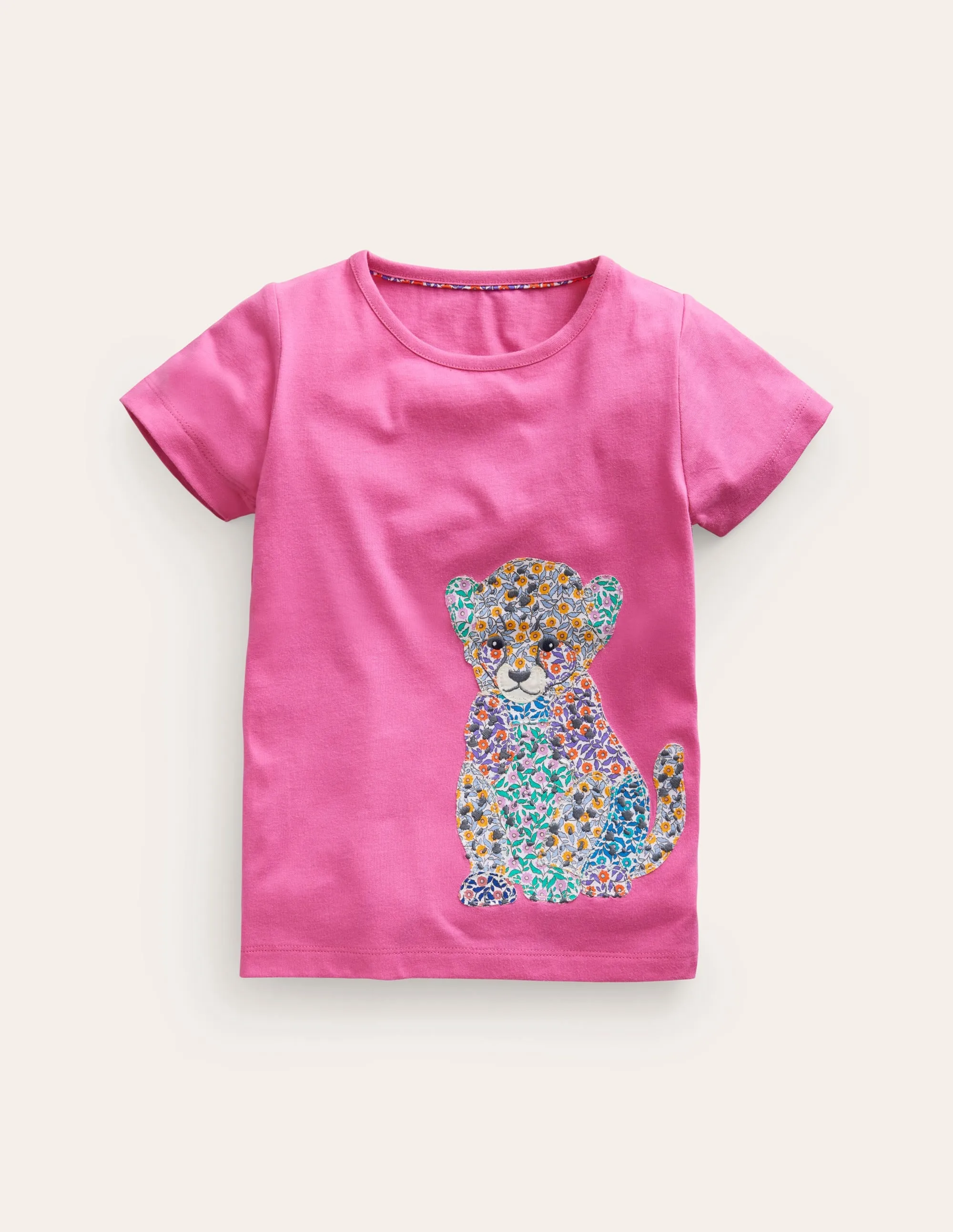 Short Sleeve Appliqué T-shirt-Pink Baby Leopard