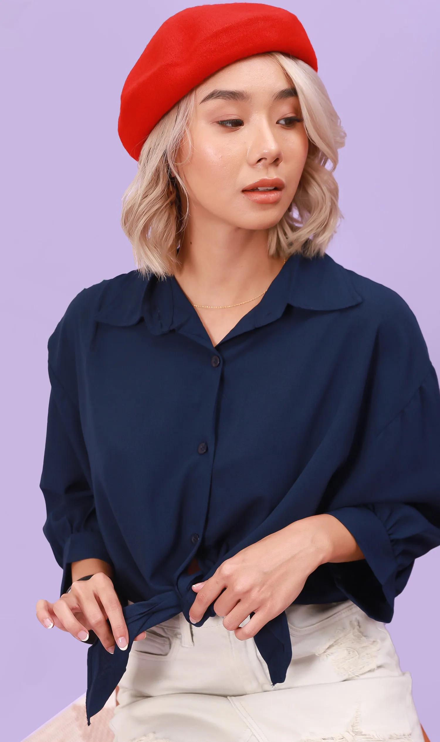SIENA Oversized Tie-Waist Polo (Navy)