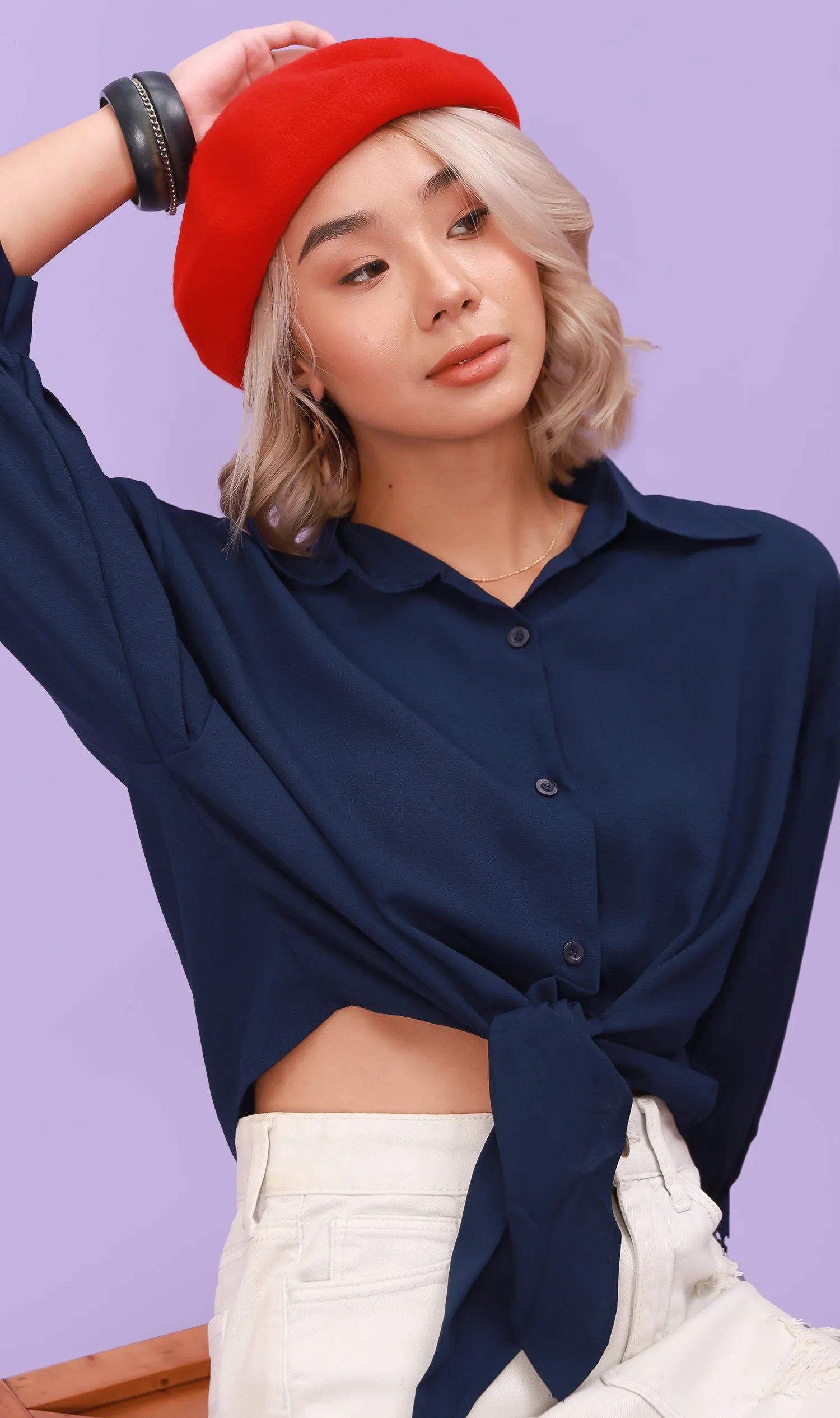 SIENA Oversized Tie-Waist Polo (Navy)