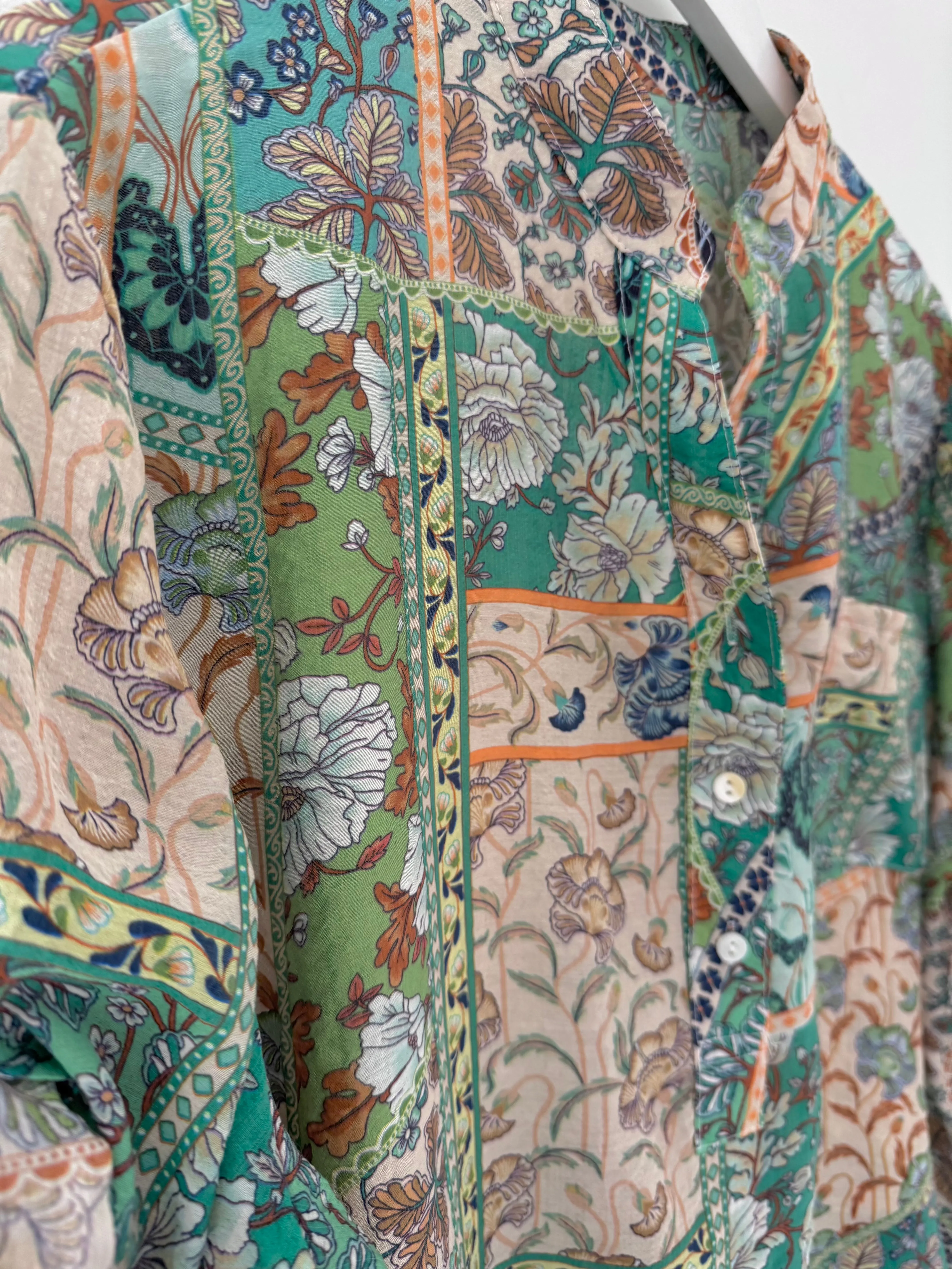 Silky Patchwork Shirt in Green