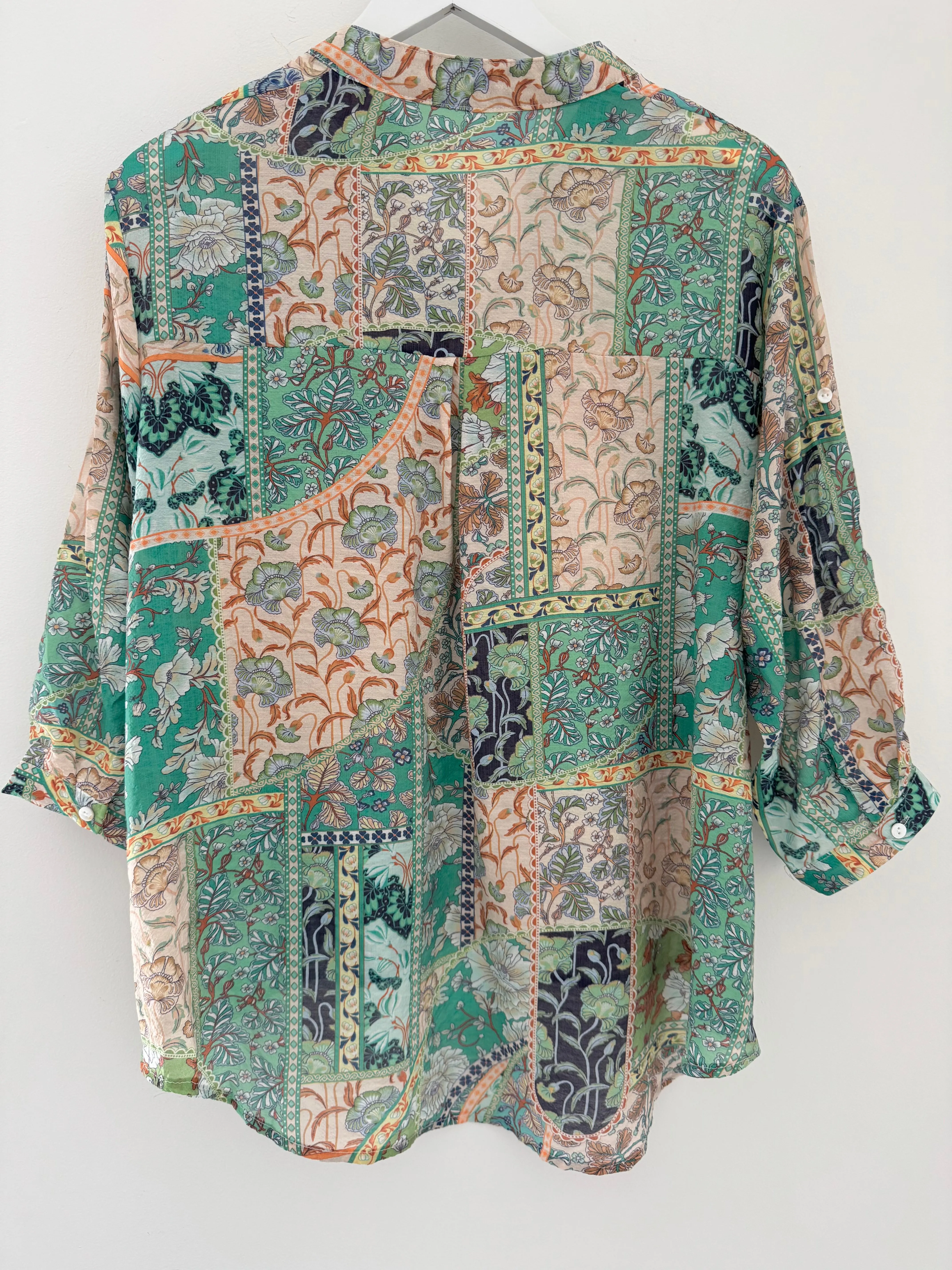 Silky Patchwork Shirt in Green