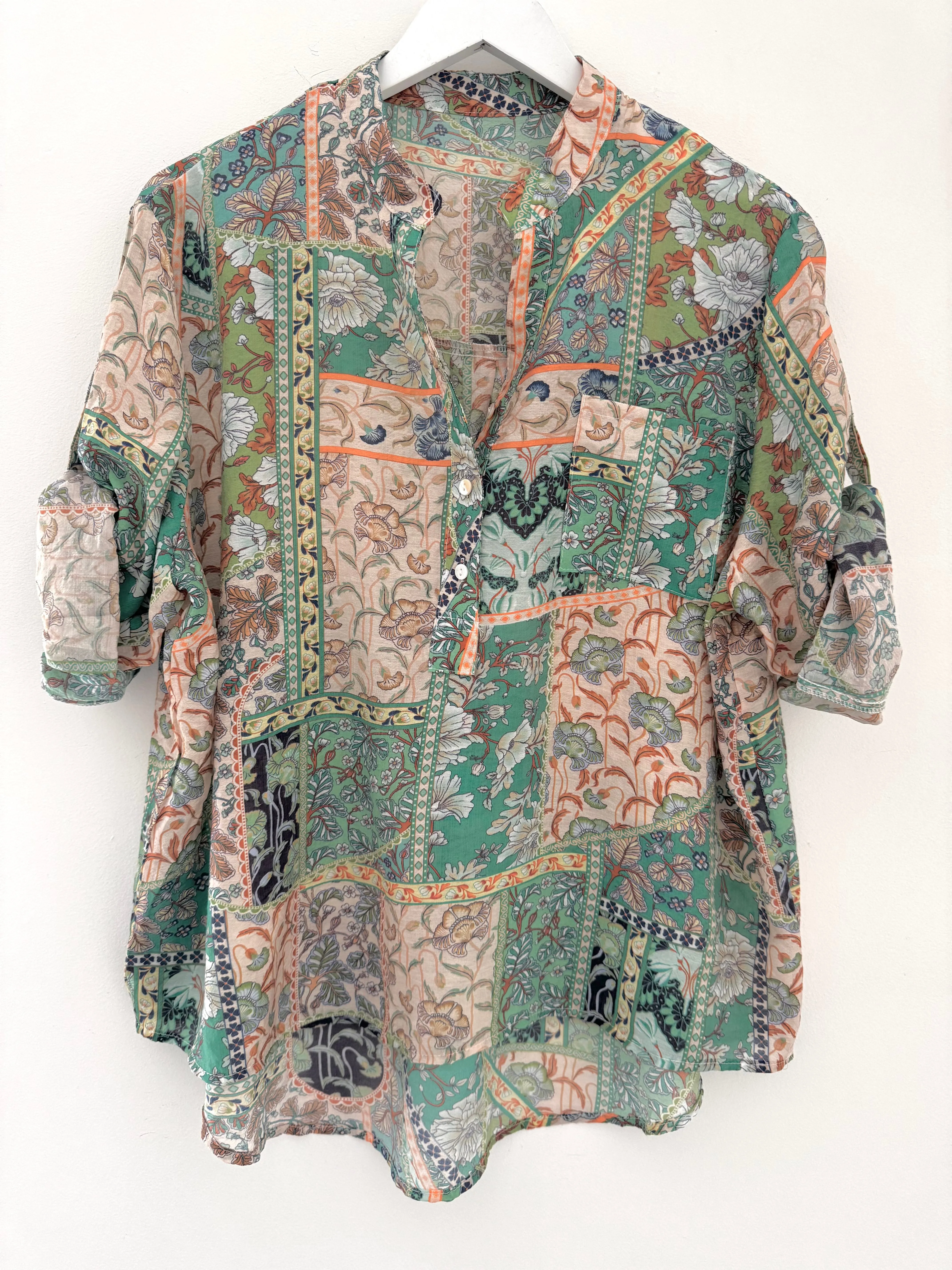 Silky Patchwork Shirt in Green