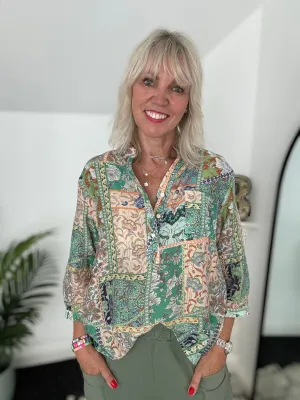 Silky Patchwork Shirt in Green