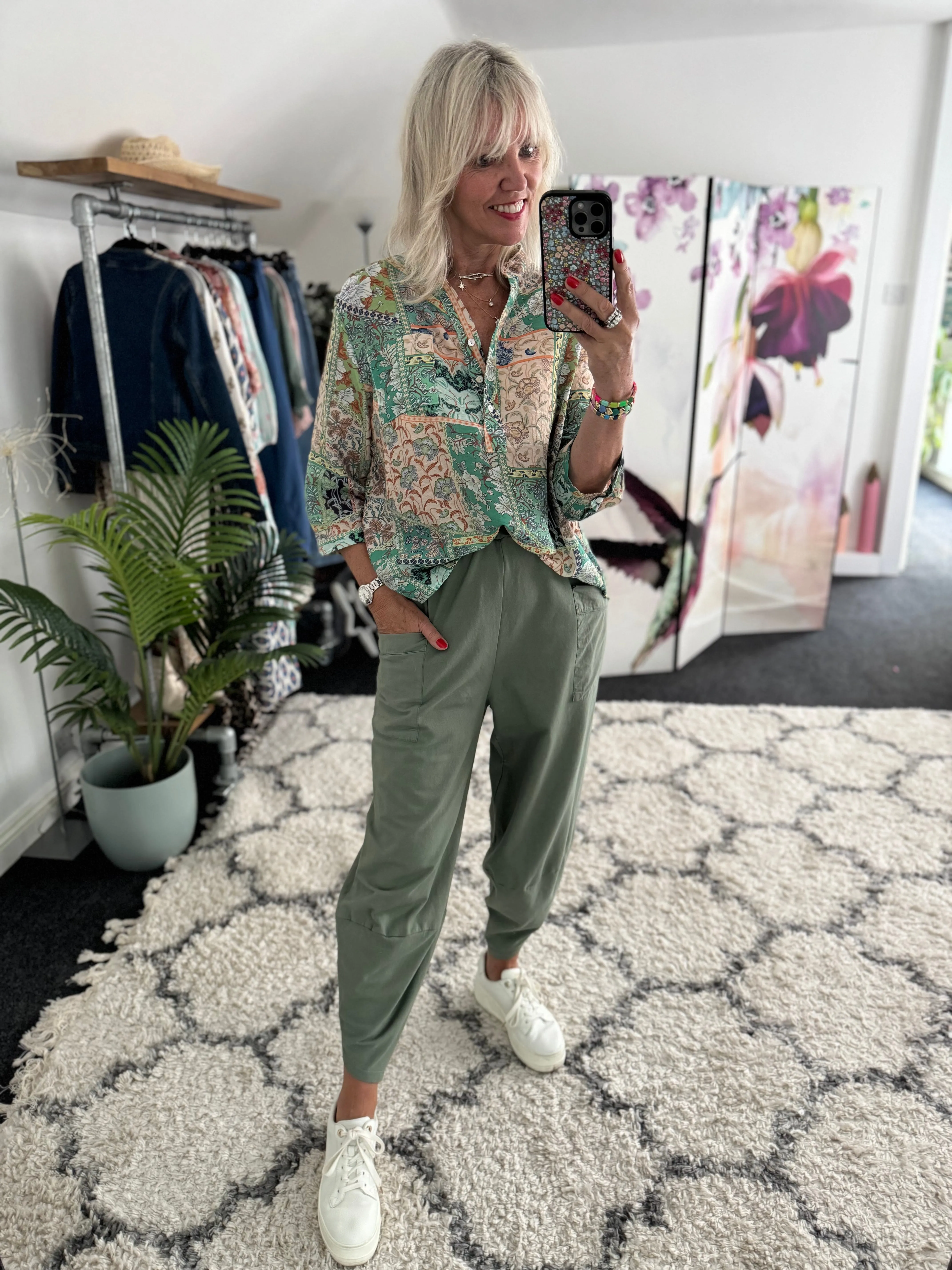 Silky Patchwork Shirt in Green
