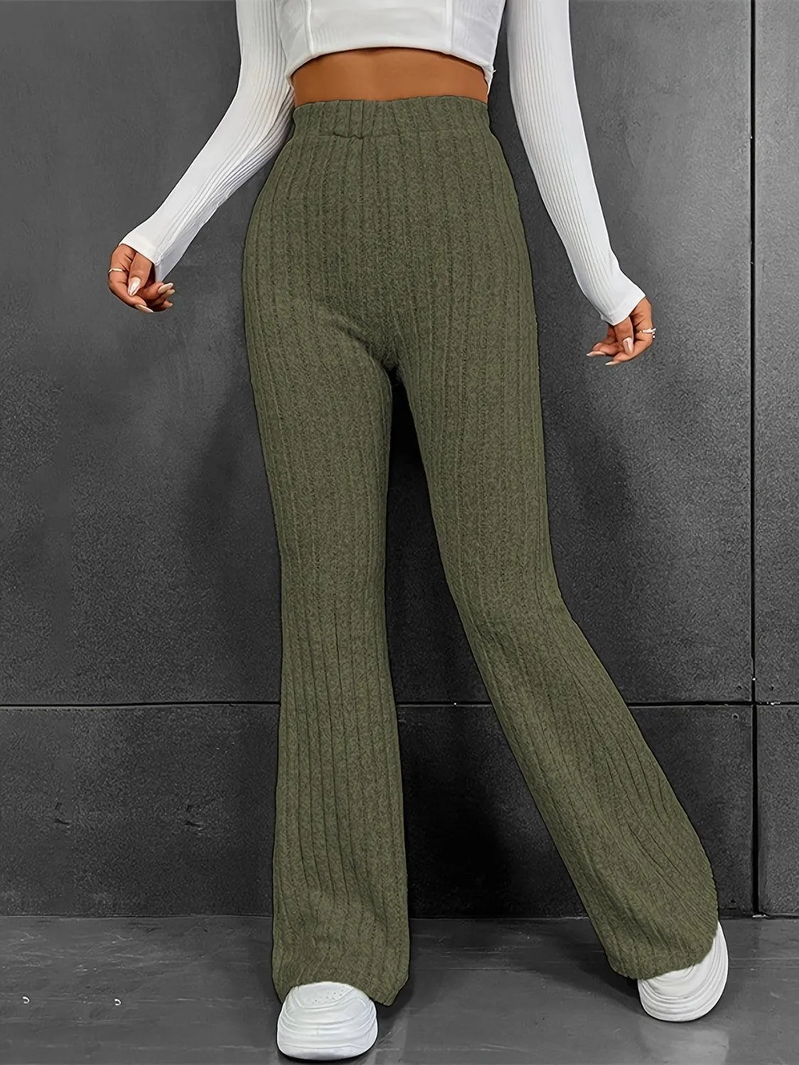 Sleek Move Ribbed High Waist Bootcut Pants