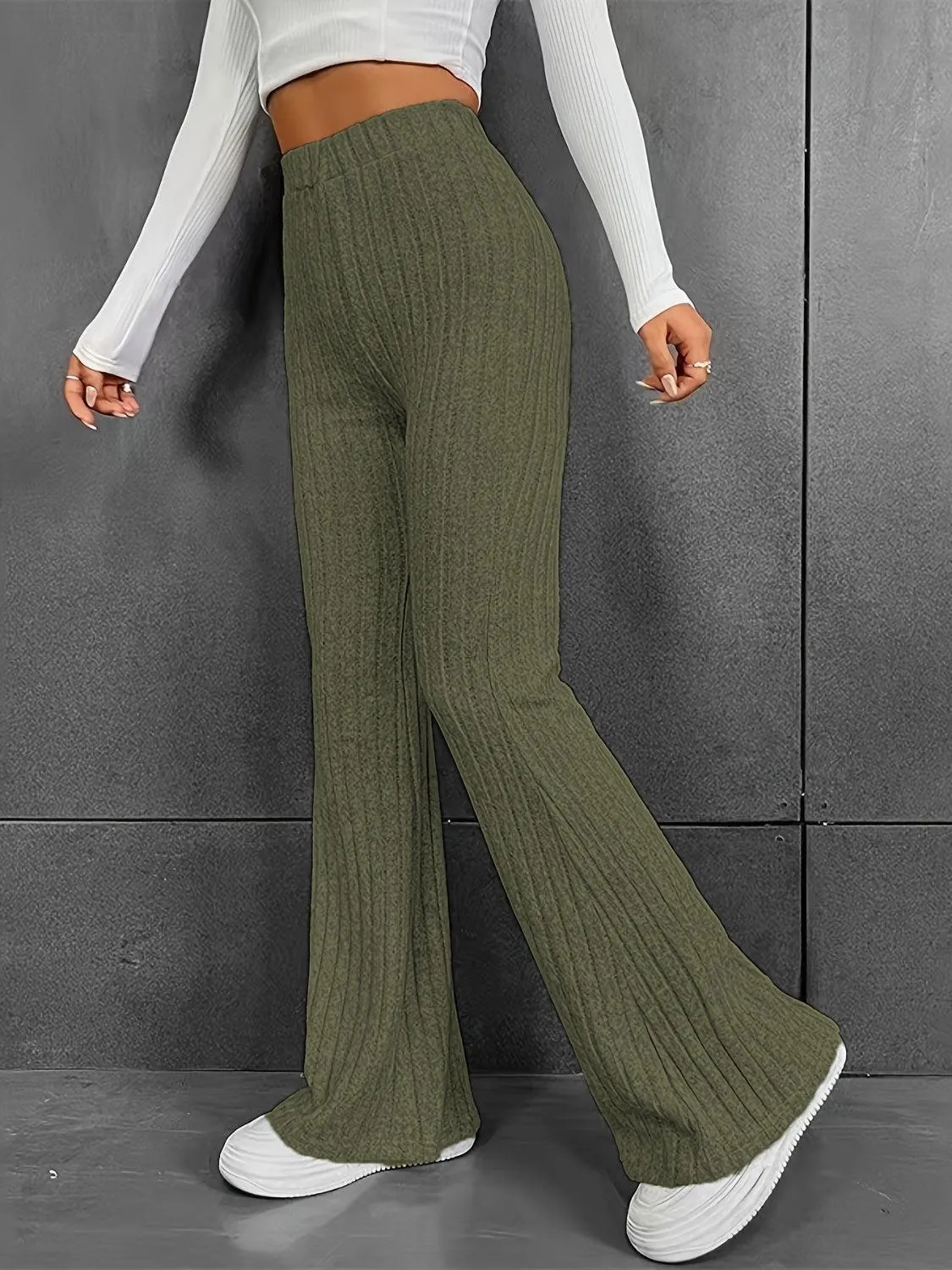 Sleek Move Ribbed High Waist Bootcut Pants
