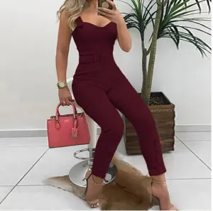Sleek Sleeveless V-Neck Belted Jumpsuit