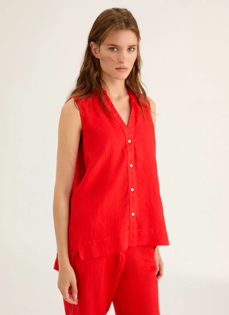 Sleeveless Button Up Shirt
