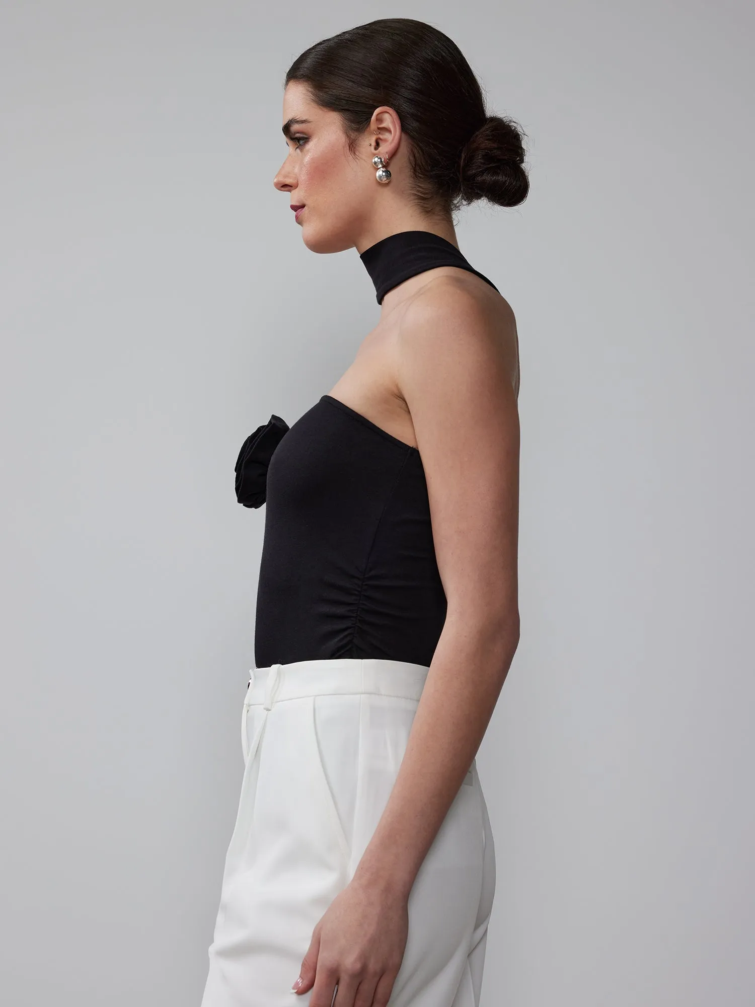 Sleeveless Halter Cross-Back Rosette Top