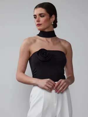 Sleeveless Halter Cross-Back Rosette Top