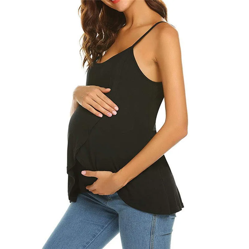 Sleeveless Soft Cotton Blend Maternity Breastfeeding Shirts