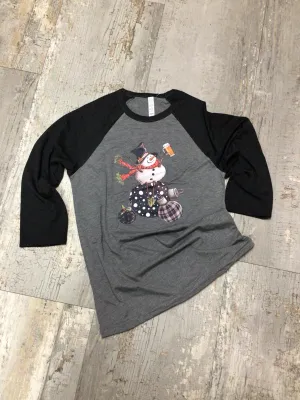 Snowman Beer Baseball Tee