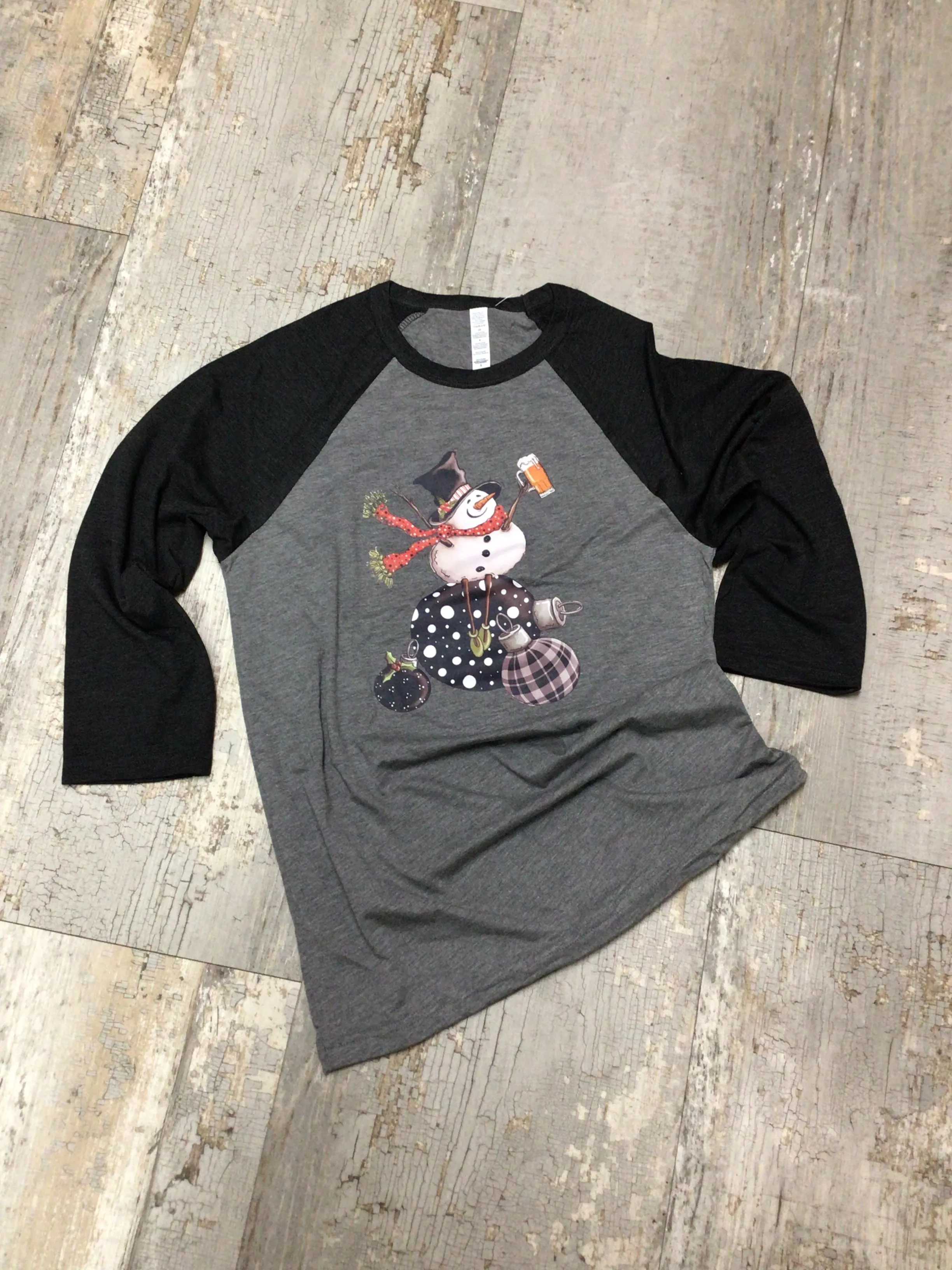 Snowman Beer Baseball Tee