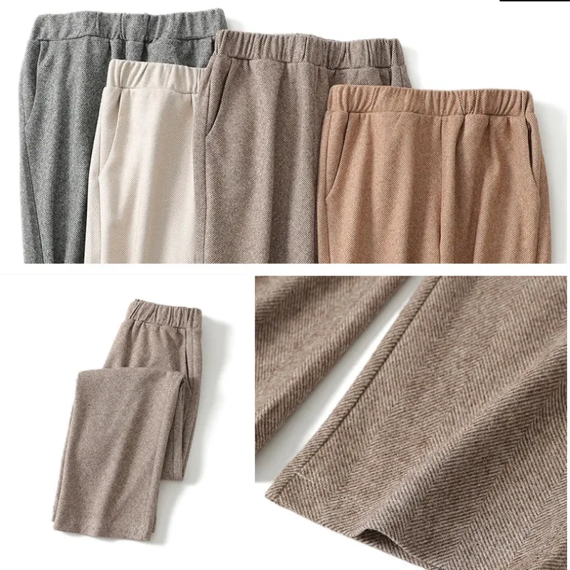 Straight Leg High Waist Knitted Wool Casual Pants