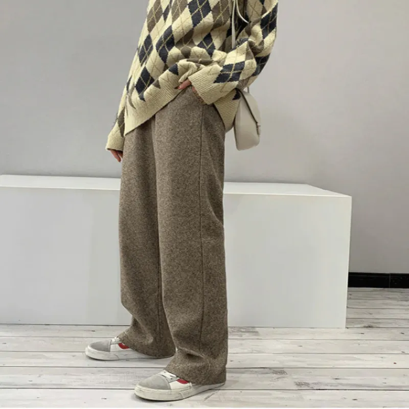 Straight Leg High Waist Knitted Wool Casual Pants