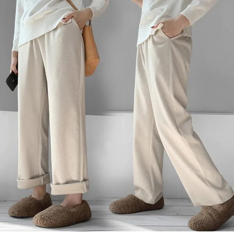 Straight Leg High Waist Knitted Wool Casual Pants