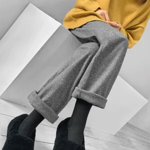Straight Leg High Waist Knitted Wool Casual Pants