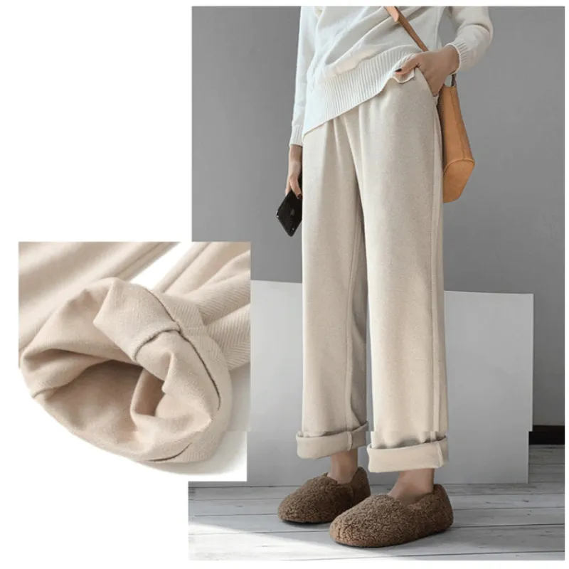 Straight Leg High Waist Knitted Wool Casual Pants