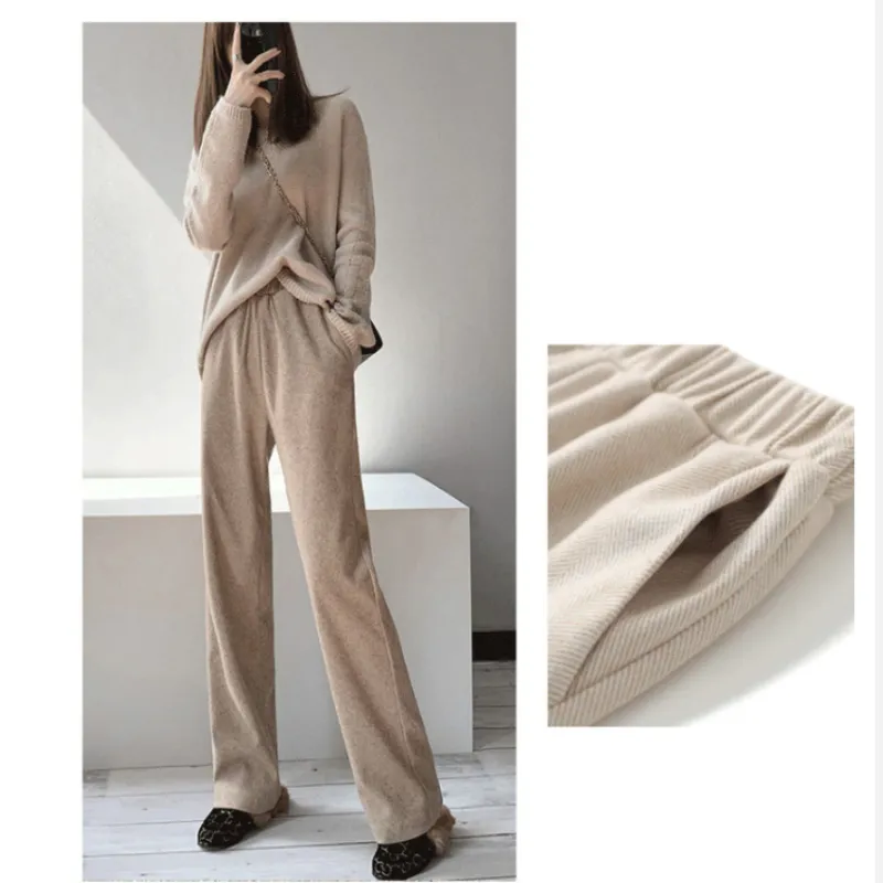 Straight Leg High Waist Knitted Wool Casual Pants