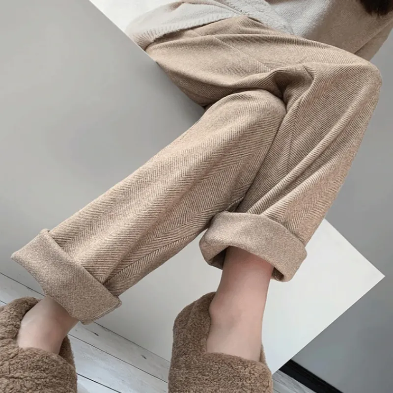 Straight Leg High Waist Knitted Wool Casual Pants