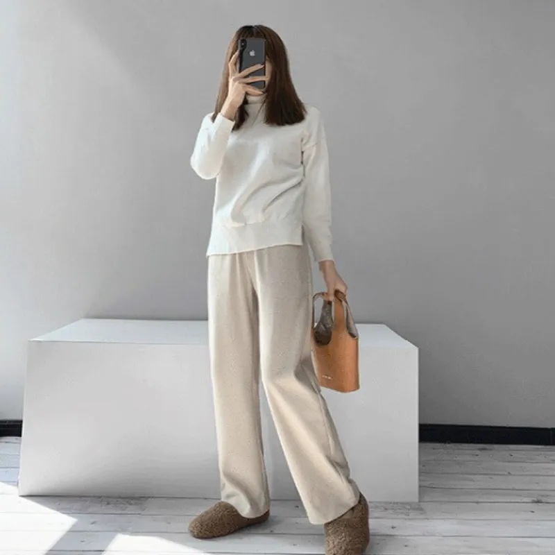 Straight Leg High Waist Knitted Wool Casual Pants