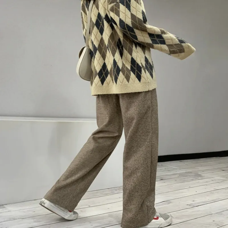 Straight Leg High Waist Knitted Wool Casual Pants