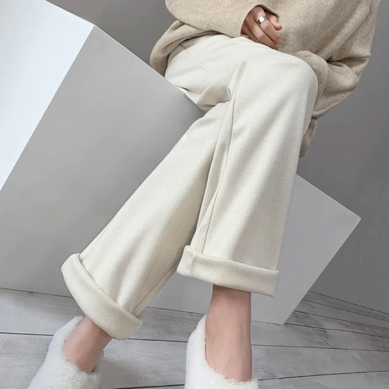 Straight Leg High Waist Knitted Wool Casual Pants