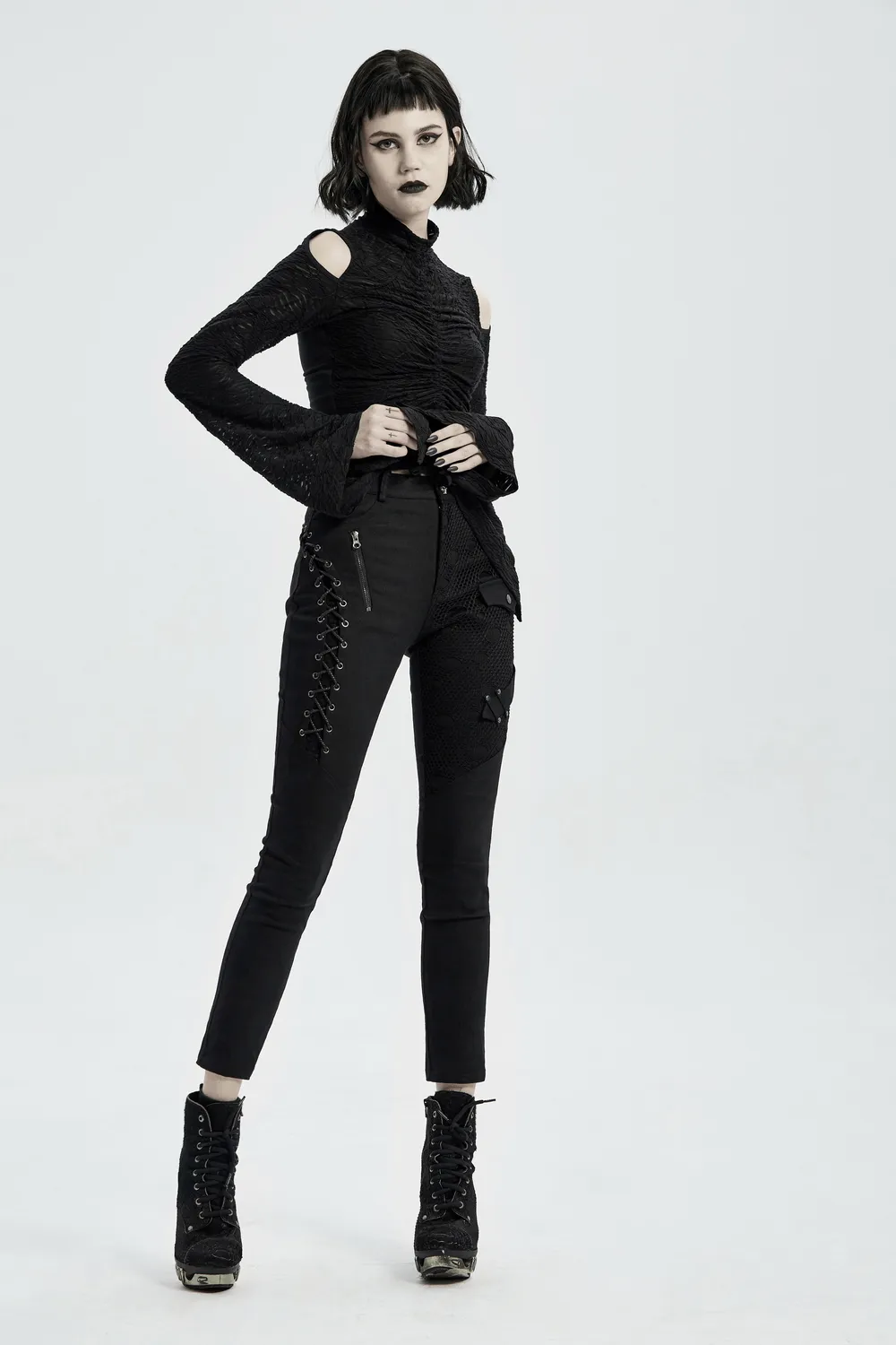 Stylish Gothic Lace-Up Side Detail Skinny Pants